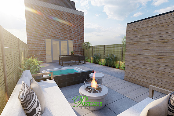 Zomerklare tuin met verlichting