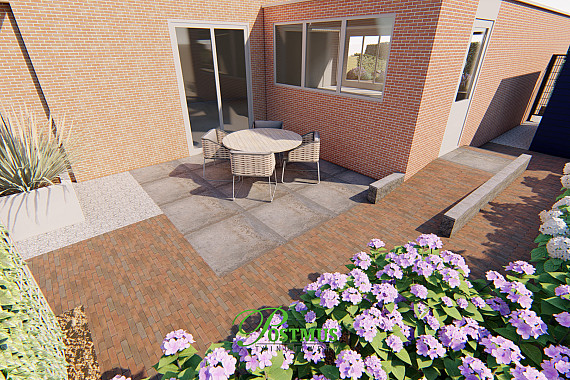 Diverse tuin met verschillende hoogtes
