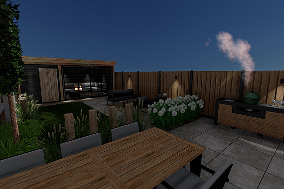 Dag en nacht zichtbaar in dit tuinontwerp