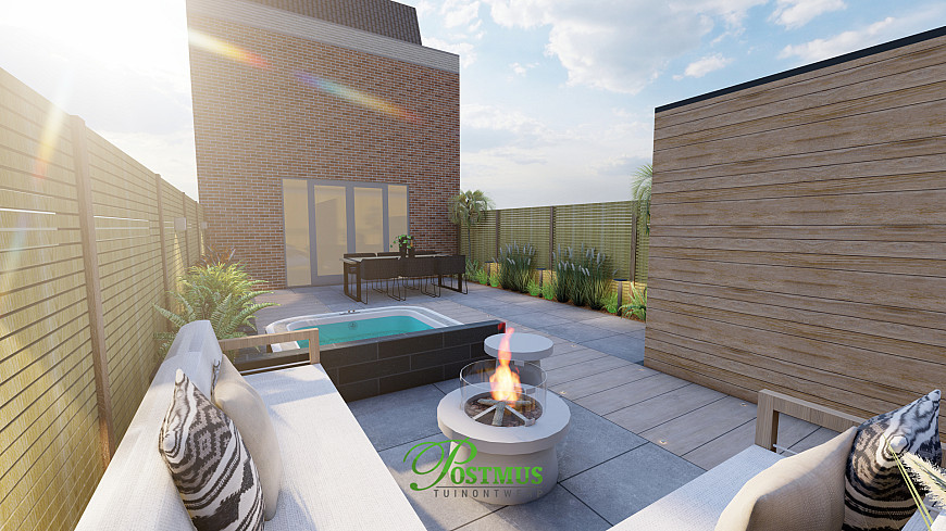 Zomerklare tuin met verlichting