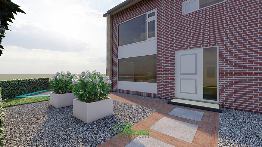 U-vormige tuin met klinkers en GeoCeramica