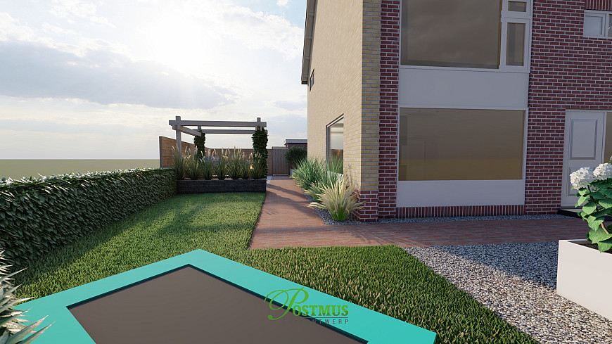 U-vormige tuin met klinkers en GeoCeramica