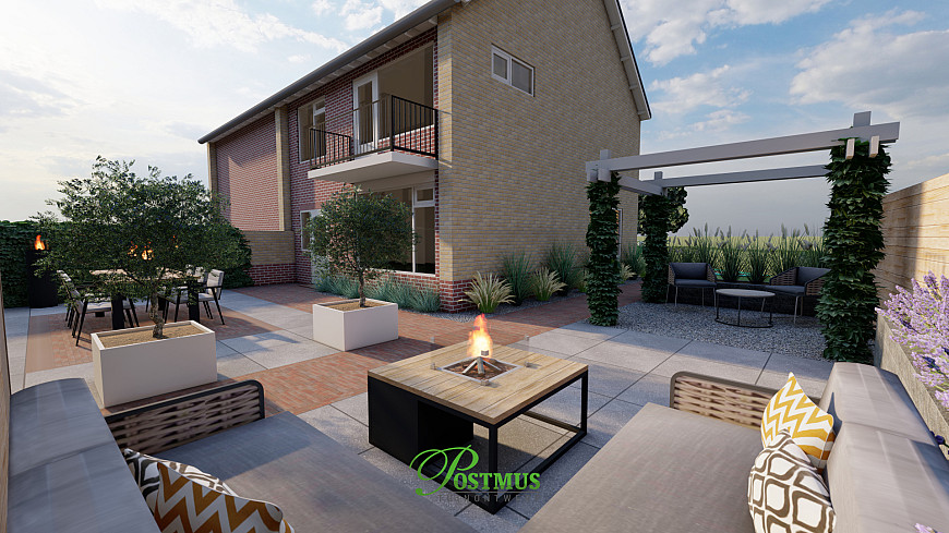 U-vormige tuin met klinkers en GeoCeramica