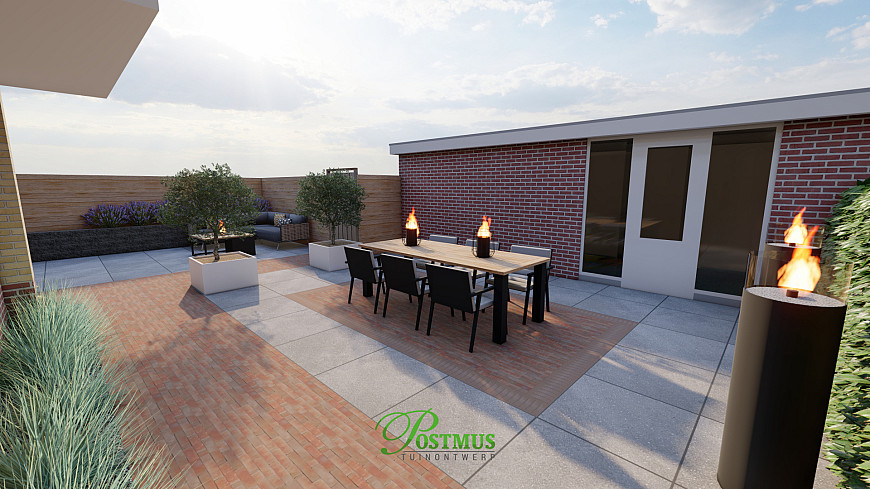 U-vormige tuin met klinkers en GeoCeramica
