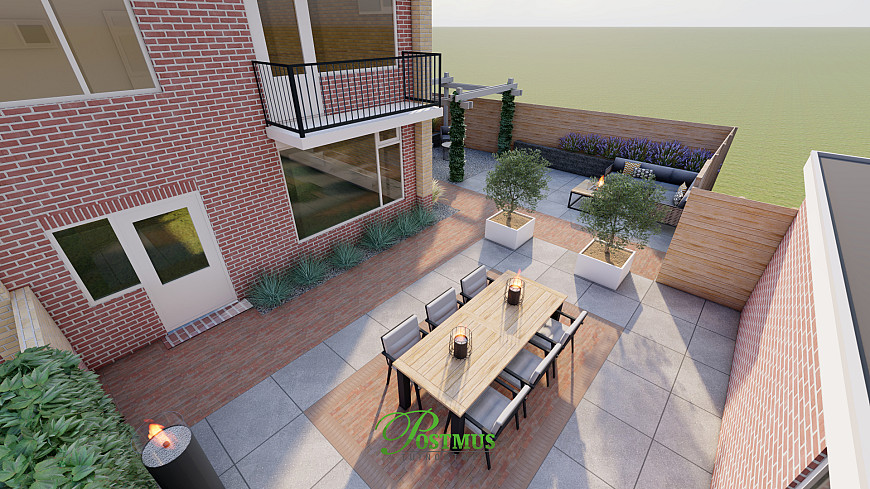 U-vormige tuin met klinkers en GeoCeramica