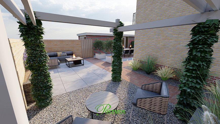 U-vormige tuin met klinkers en GeoCeramica