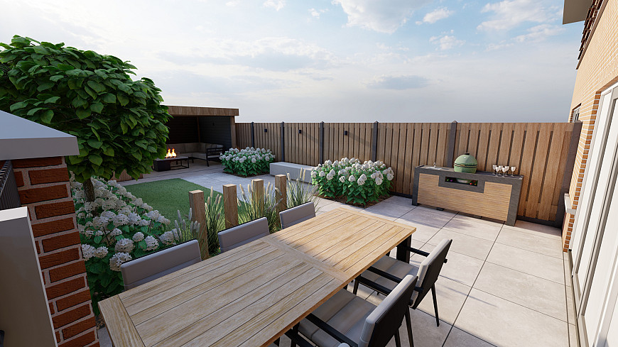 Dag en nacht zichtbaar in dit tuinontwerp