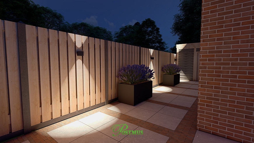 Zelfs een mooie houten veranda past in deze tuin