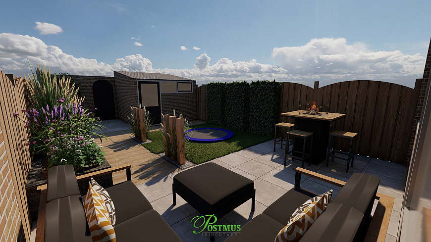 Typisch formaat van een nieuwbouw tuin! 