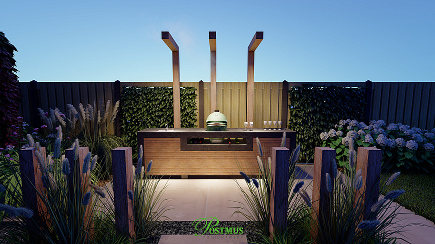 Luxe tuin, in het avondlicht